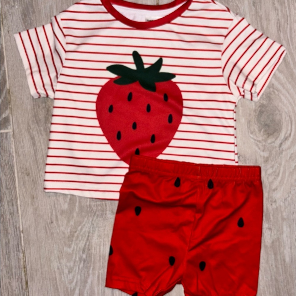 Kids Strawberry Stripe Pajama Set - Red
